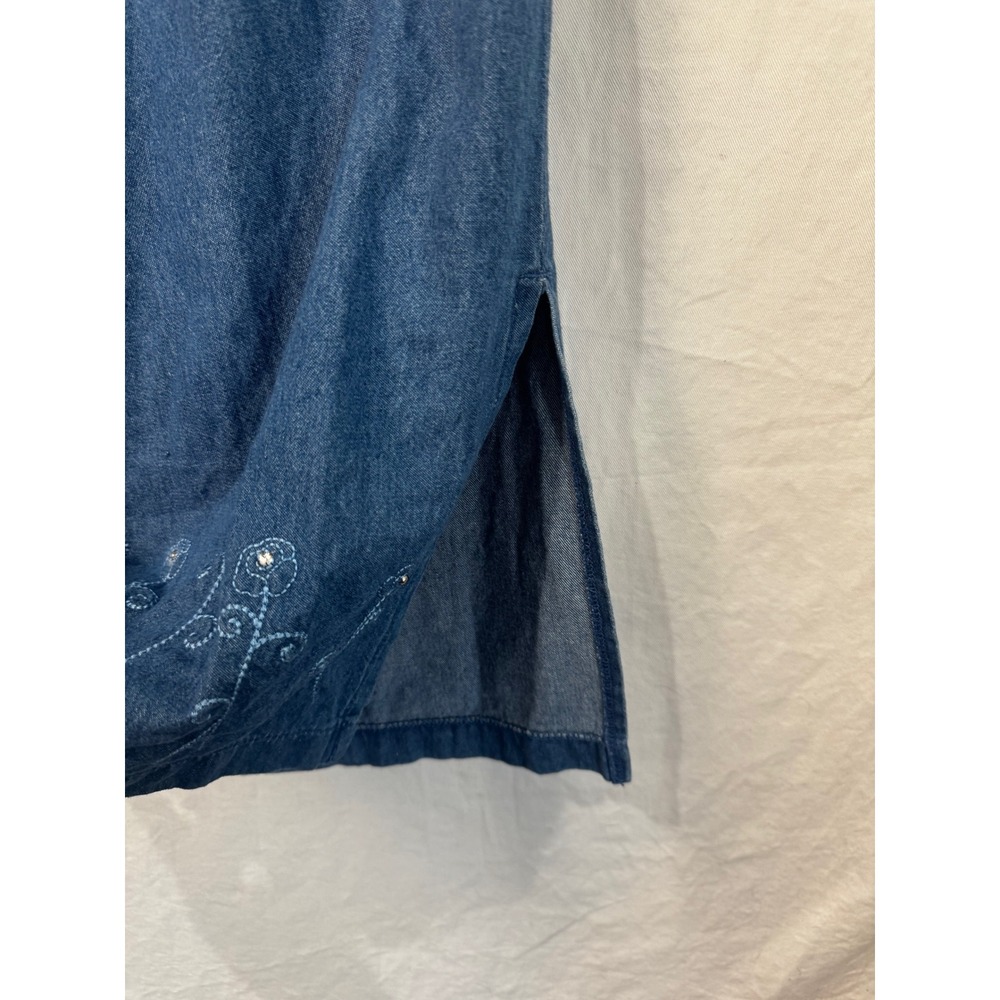 Jaclyn Smith Sport Vintage 90s Denim Long Skirt Embroidered Floral Blue Medium - Picture 9 of 10